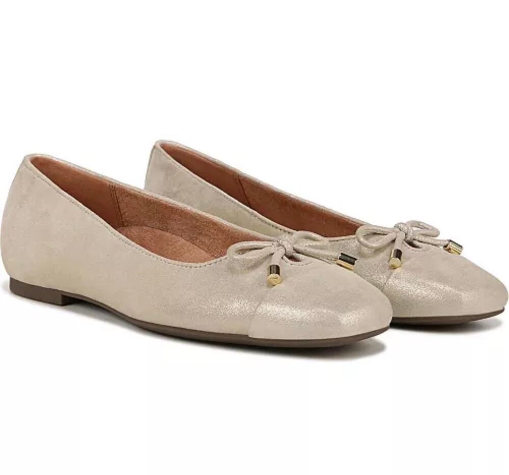 Vionic Klara women’s metallic gold leather ballet flats shoes (size 8.5)